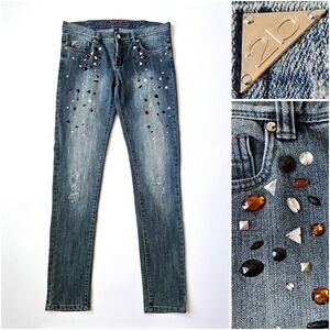 2b bebe Skinny Kitty Embellished Skinny Jeans Sz 29 Y2K Rhinestone Studded Denim